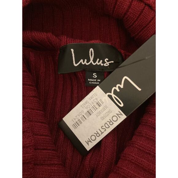Lulus Perfect Timing Crop Rib Sweater Small Burgundy NWT Foldover Off Shoulder - Picture 3 of 4